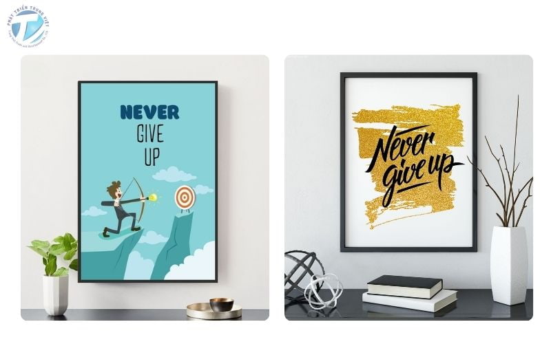 Mẫu tranh slogan treo văn phòng “Never Give Up”